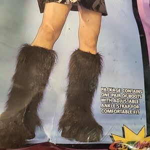 Faux Fur Black Costume Boots with Adjustable Strap Womens OSFM New